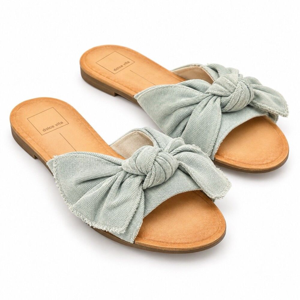 Dolce Vita Parin Flat Sandals Denim Knot Bow Sz 8